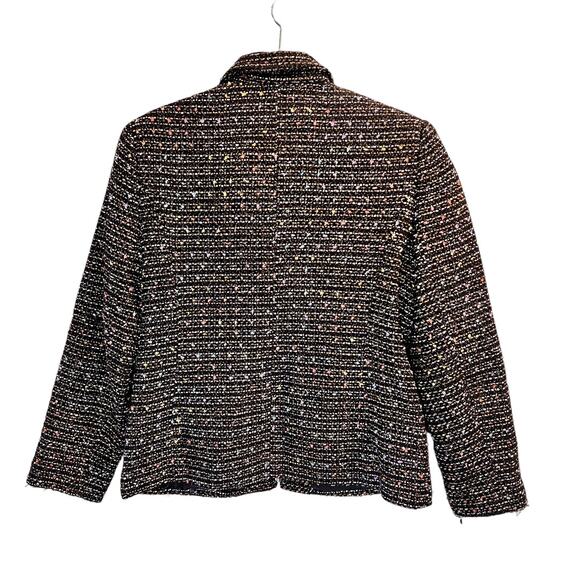 Sag Harbor Women's Tweed Zip Front Jacket Black Size 6P Petite Preppy Office - Picture 2 of 9